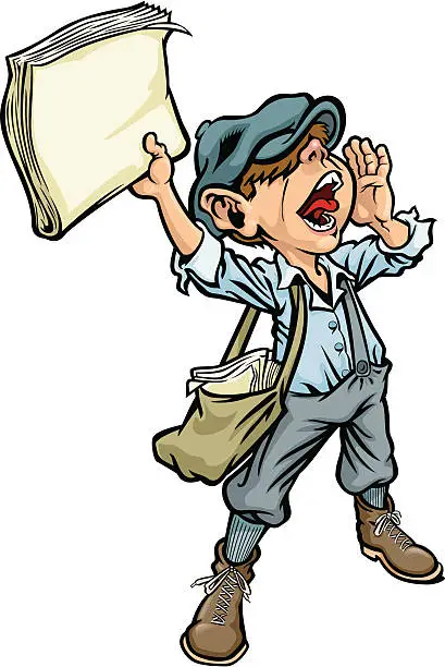 Vector illustration of Cartoon of a paperboy yelling the news