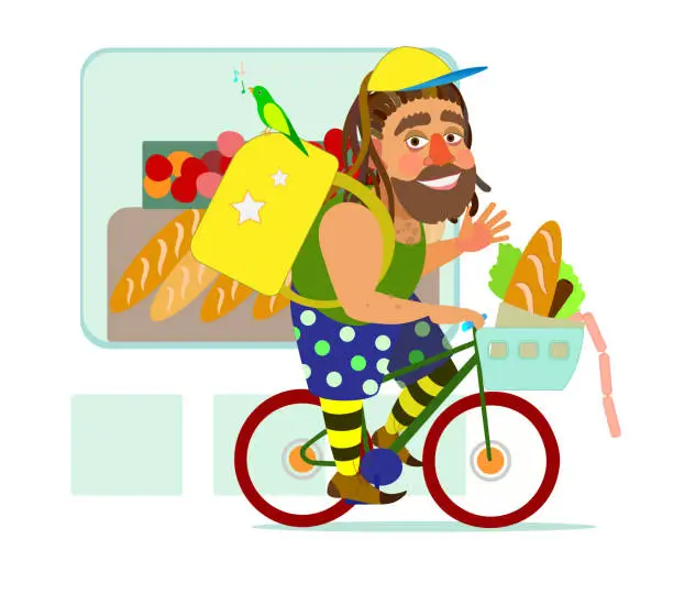 Vector illustration of Cheerful food delivery man