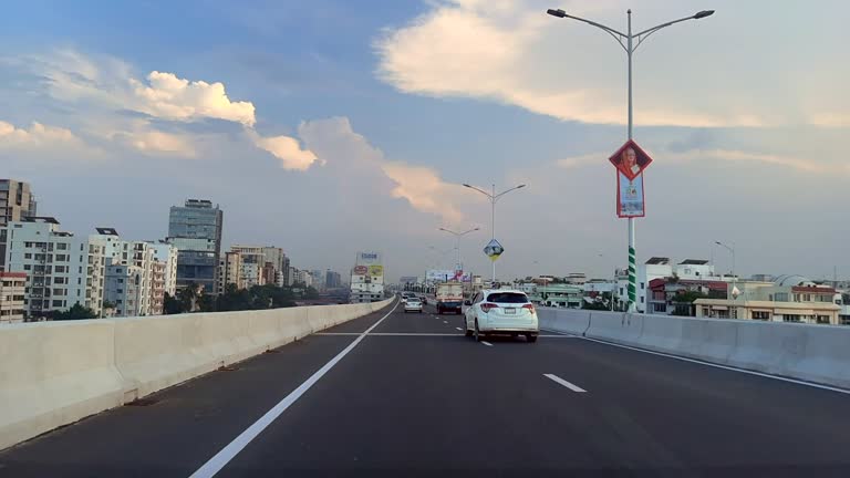 Time-lapse of driving over Dhaka Elevated Expressway. Infrastructure Development of Bangladesh