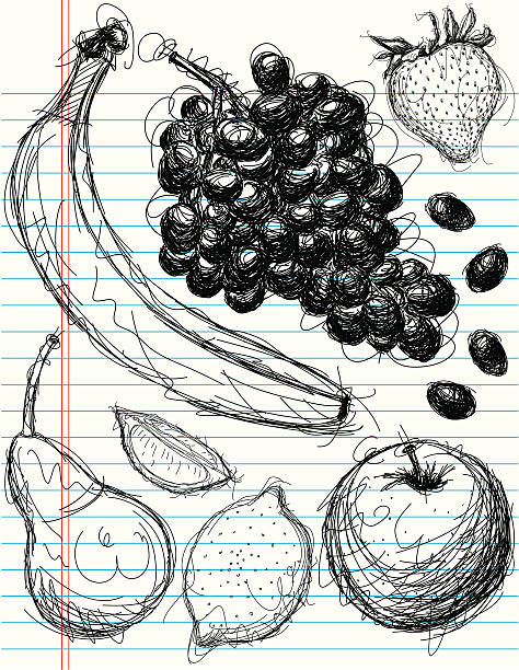 ilustraciones, imágenes clip art, dibujos animados e iconos de stock de bocetos combinación de frutas - portion apple food pattern