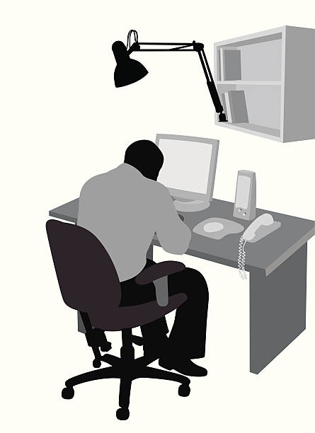 Home Desktop Vector Silhouette A-Digit working at home study desk silhouette stock illustrations
