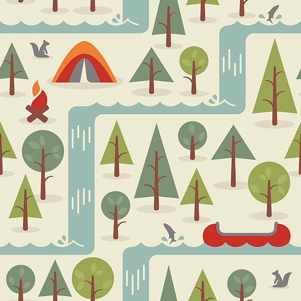Seamless Camping Background Seamless camping and outdoors elements. Can be tiled seamlessly or elements can be used individually. Your choice! camping patterns stock illustrations