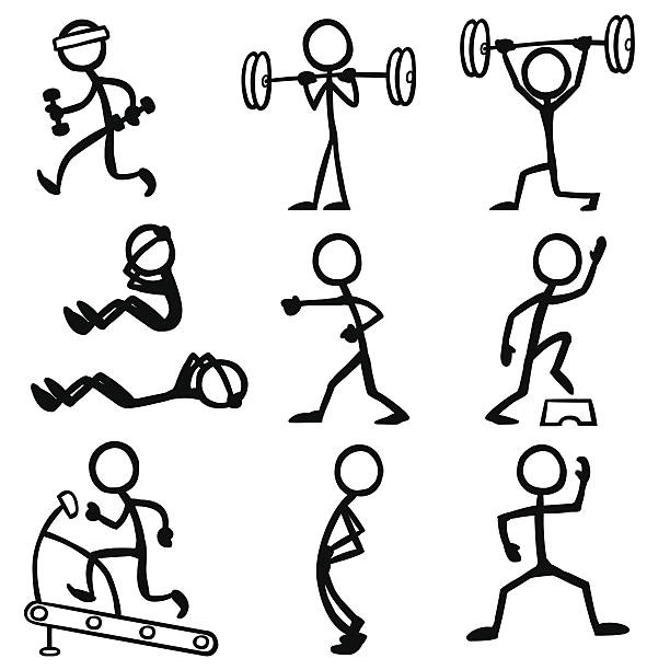 ilustrações de stock, clip art, desenhos animados e ícones de figura de palito pessoas de fitness - stickfigure