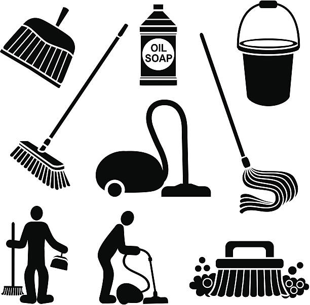 illustrations, cliparts, dessins animés et icônes de nettoyage du sol - dustpan brush