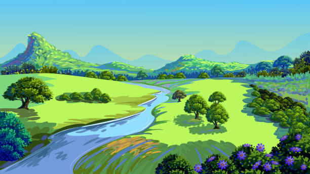 Beautiful Nature Self illustrated Beautiful Nature, all elements are in separate layers and grouped, very easy to edit. river background stock illustrations