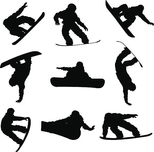 Vector illustration of Amazing snowboarding tricks