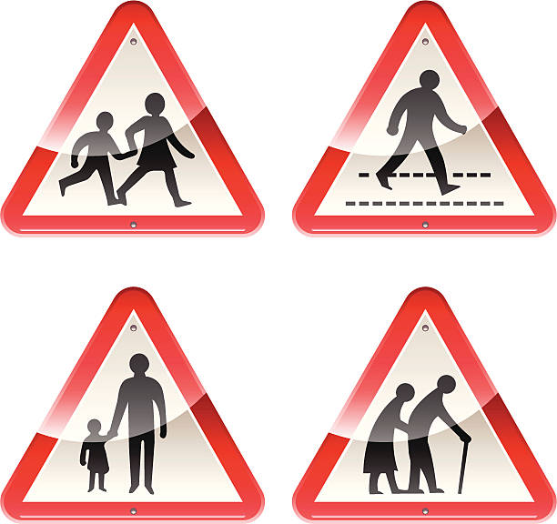 Glossy Signs: Caution People vector art illustration