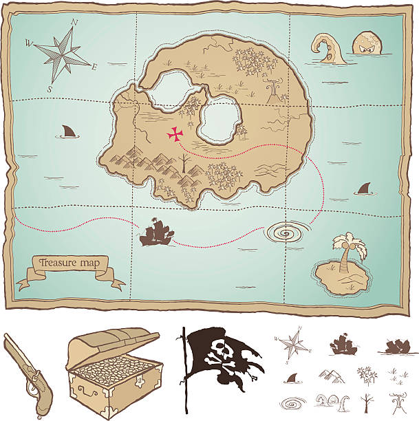 piraten schatzkarte - old treasure chest stock-grafiken, -clipart, -cartoons und -symbole