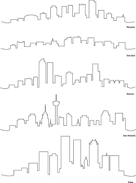 stilisierte linie zeichnungen der amerikanischen städten - tulsa stock-grafiken, -clipart, -cartoons und -symbole