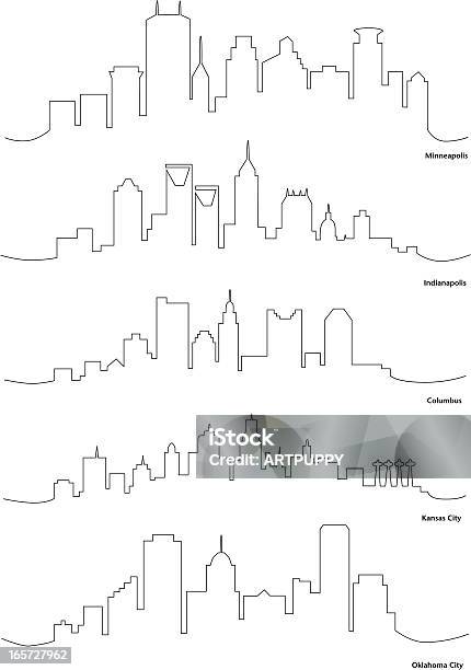 Stilizzato Linea Disegni Di Città Americane - Immagini vettoriali stock e altre immagini di Indianapolis - Indianapolis, Minneapolis, Kansas City - Missouri