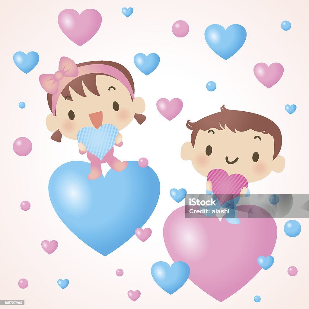 Baby Мальчик и девочка, показывая Love - Векторная графика День рождения роялти-фри