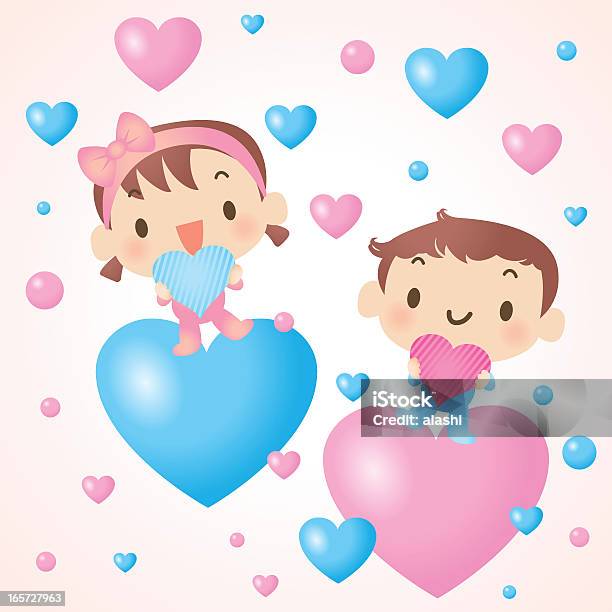 Baby Мальчик И Девочка Показывая Love — стоковая векторная графика и другие изображения на тему День рождения - День рождения, Приглашение, Ребёнок