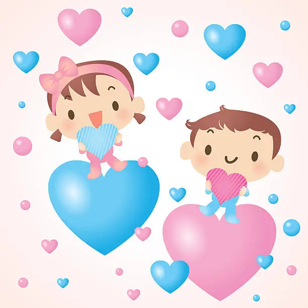 Vector illustration of Baby Boy And Girl Showing Love