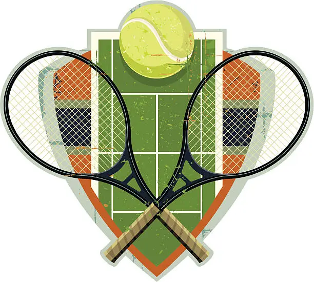 Vector illustration of Retro Tennis Crest with Ball, Court and Rackets