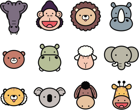 Vector illustration – Icon Set: Cute Zoo Animals in color. 