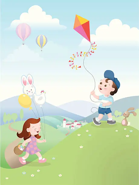 Vector illustration of Easter fun kids kite balloon