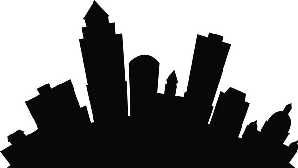 Des Moines Cartoon City Cartoon silhouette of the city of Des Moines, Iowa, USA. des moines silhouette stock illustrations