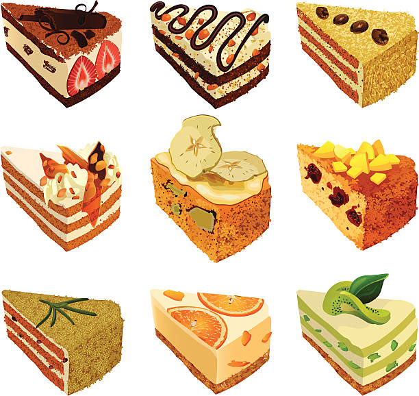 ilustraciones, imágenes clip art, dibujos animados e iconos de stock de tortas - portion apple food pattern