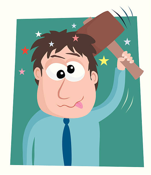 Hitting Oneself With A Mallet Stock Illustration - Download Image Now -  Hammer, Adult, Banging Your Head Against a Wall - iStock