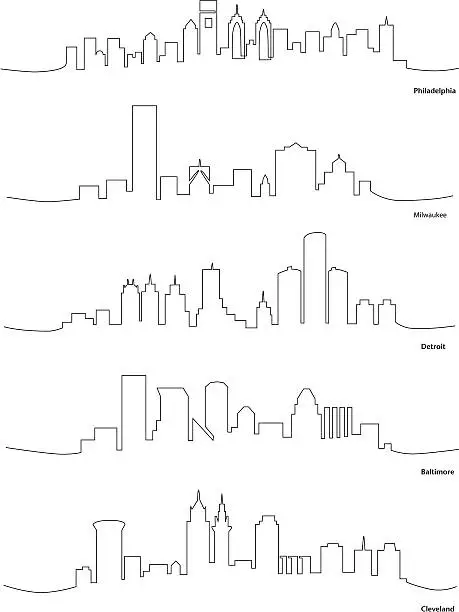 Vector illustration of Stylized Line Drawings of American Cities