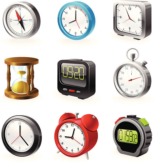 ilustrações de stock, clip art, desenhos animados e ícones de relógios conjunto de ícones - hour hand