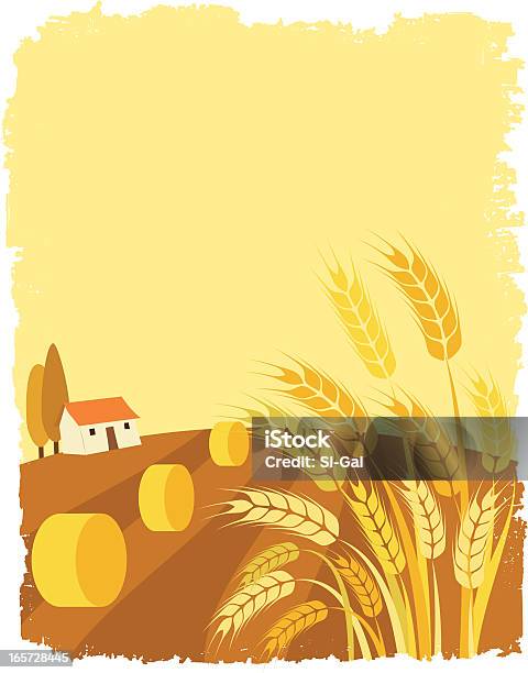 Wheat Campo Di - Immagini vettoriali stock e altre immagini di Balla di fieno - Balla di fieno, Agricoltura, Albero