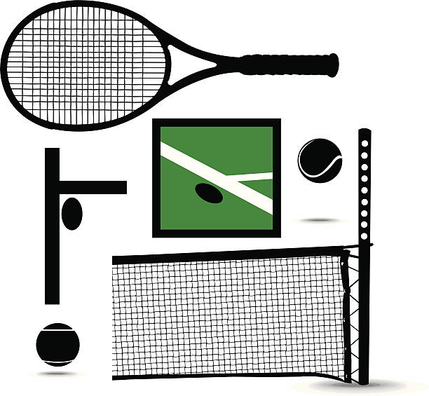 ilustrações, clipart, desenhos animados e ícones de equipamento de tênis esporte de raquete, bola, internet e linha ligue para - silhouette tennis competitive sport traditional sport
