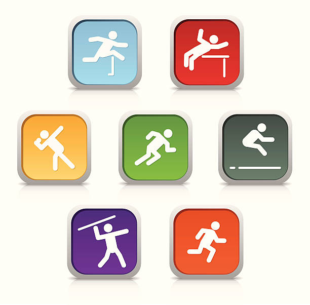Heptathlon | Glossy Collection "A set of Heptathlon Event Icons. The outdoor heptathlon consists of the following events, with the first four contested on the first day, and the remaining three on day two - in order from top left to bottom right:" heptathlon stock illustrations