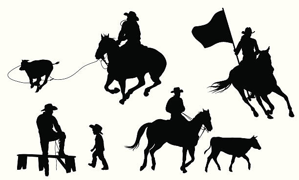 rrrrodeo - rodeo cowboy horse silhouette stock illustrations