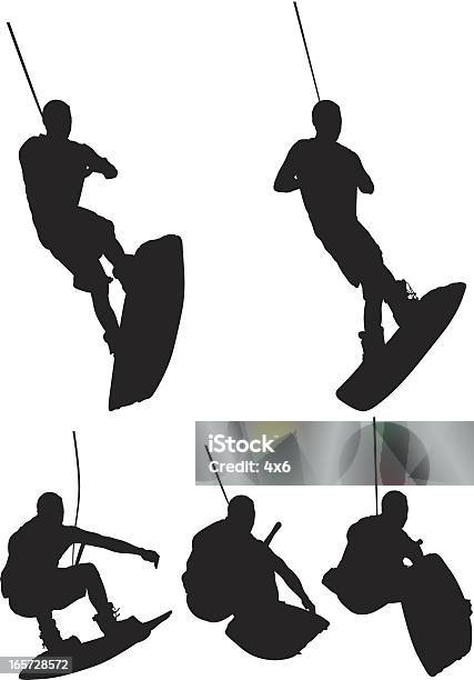 Mężczyźni Wakeboarding - Stockowe grafiki wektorowe i więcej obrazów Wakeboarding - Wakeboarding, Białe tło, Chwytać