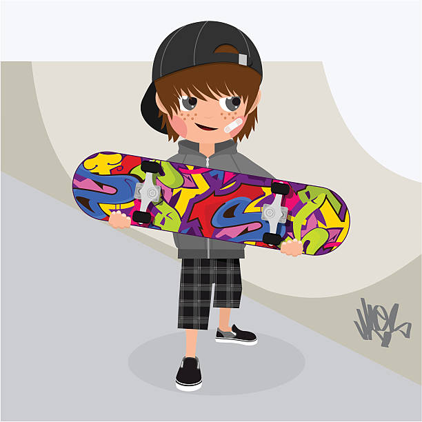 skater, junge, der skateboard - skateboard park ramp skateboard graffiti stock-grafiken, -clipart, -cartoons und -symbole