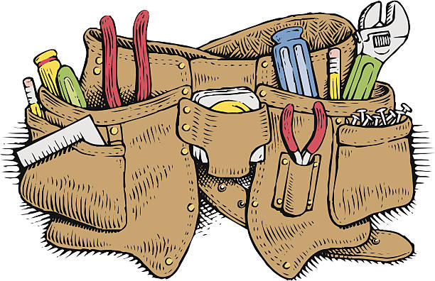 ilustraciones, imágenes clip art, dibujos animados e iconos de stock de de cinturón de herramientas - tool belt belt work tool pliers