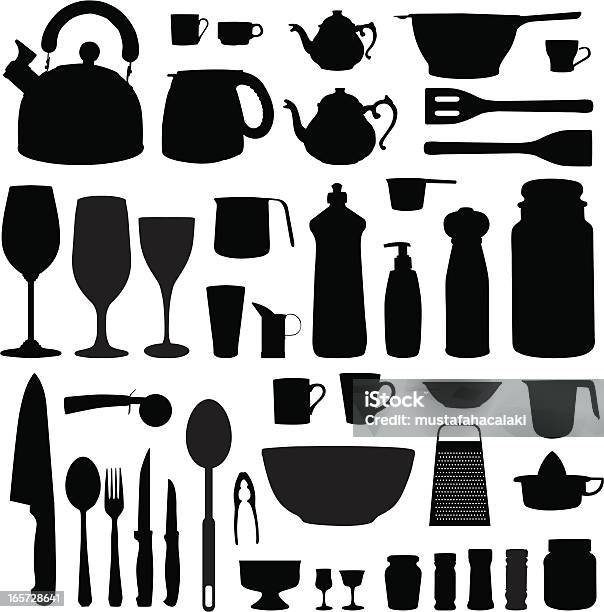 Kitchen Equipment Silhouettes Set Stock Illustration - Download Image Now - Cooking, Cut Out, Back Lit