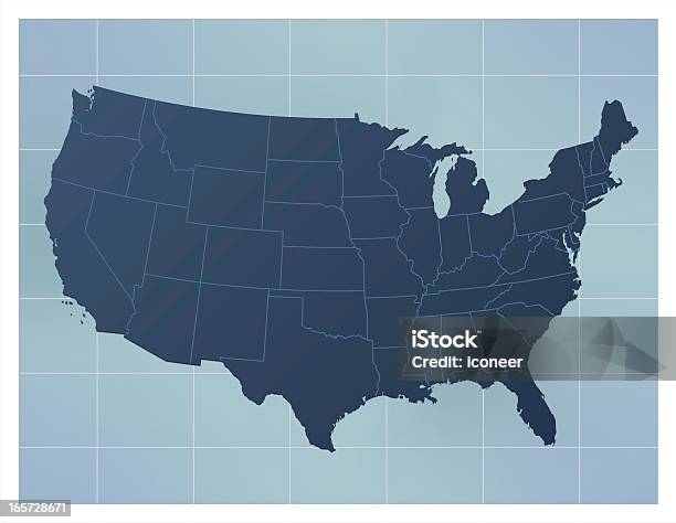 Ilustración de Estados Unidos Mapa Azul Oscuro y más Vectores Libres de Derechos de América del norte - América del norte, Arkansas, Azul