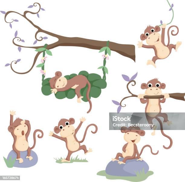 Set Of Cute Vector Monkey Illustrations Stock Illustration - Download Image Now - Animal, Animals In The Wild, Anthropomorphic