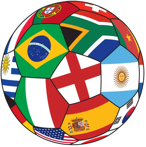 Vector illustration of Soccer ball with countries flag