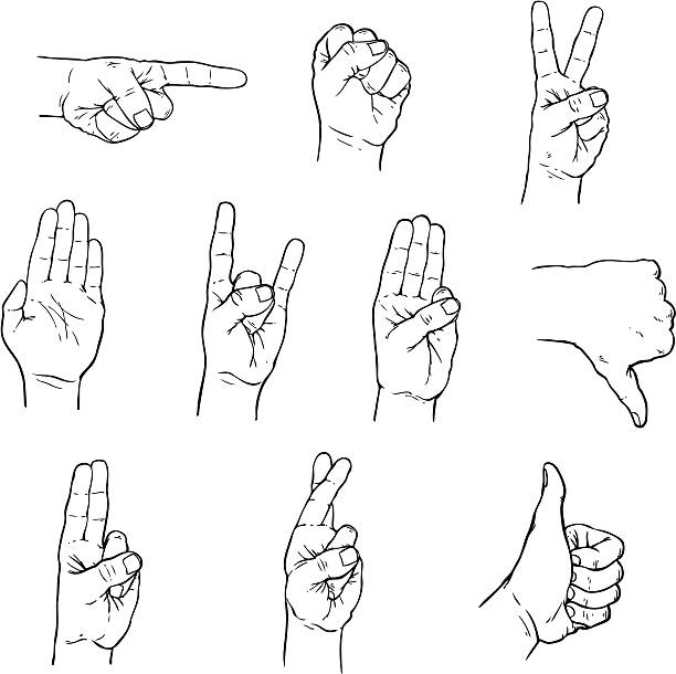 Inked Hands Useful drawings of hands. Black vector inked style against a white background. fingers crossed illustrations stock illustrations