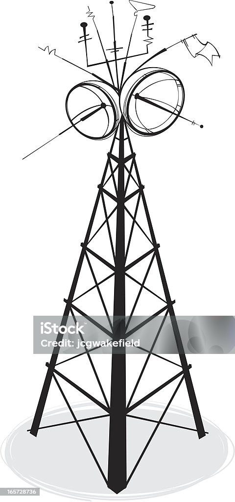 Torre de comunicación con vistas aéreas - arte vectorial de Torre repetidora libre de derechos