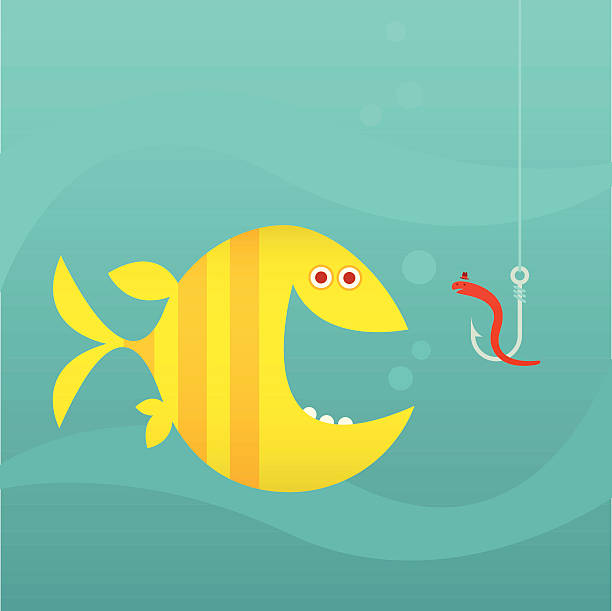 ilustrações de stock, clip art, desenhos animados e ícones de peixes e gancho - worm cartoon fishing bait fishing hook