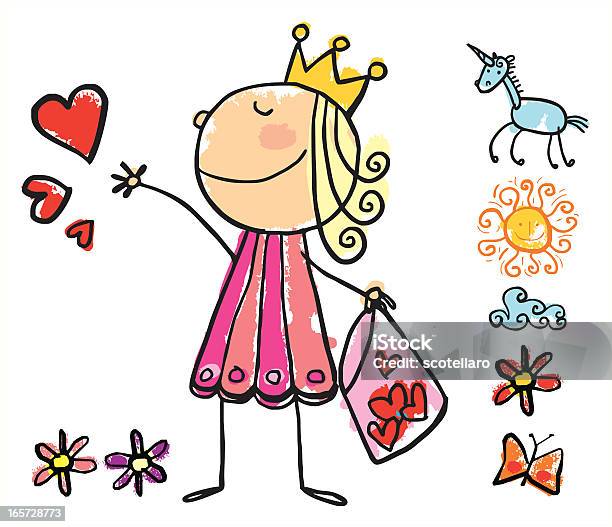 Giving Hearts Princess Stock Illustration - Download Image Now - Child, Drawing - Activity, Princess
