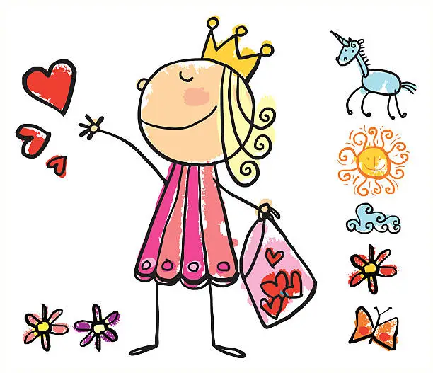 Vector illustration of Giving hearts Princess
