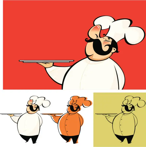 Vector illustration of Cartoon chef holding platter in various colors 