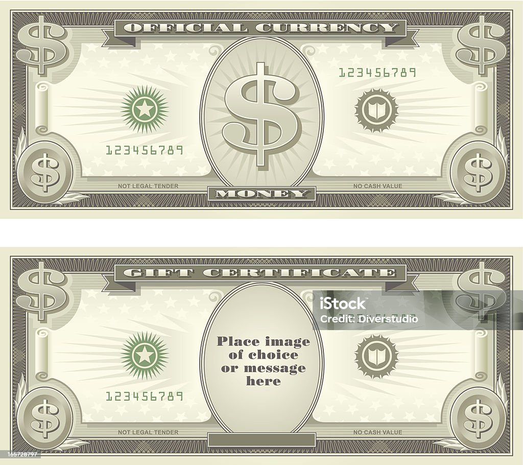 Devise et chèque-cadeau - clipart vectoriel de Billet de dollars américains libre de droits