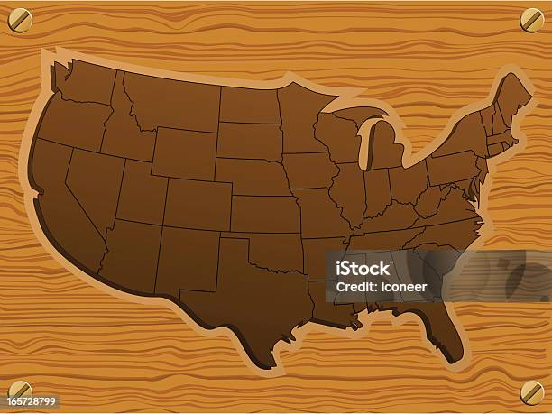 Mapa Usa W Styl Drewniane - Stockowe grafiki wektorowe i więcej obrazów Bez ludzi - Bez ludzi, Brązowy, Drewno - Tworzywo