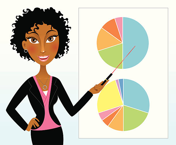 African American businesswoman presenting pie chart vector art illustration