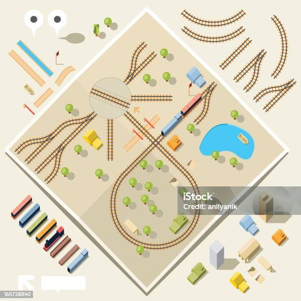 Diy Train And Rail Set Birds Eye View Stock Illustration - Download Image Now - Railroad Track, Aerial View, Miniature Train