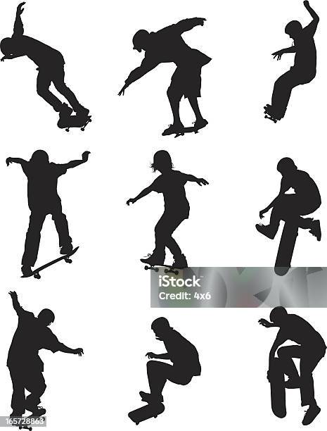 Ludzie Skate Na Pokład I Wykonując Triki - Stockowe grafiki wektorowe i więcej obrazów Jazda na deskorolce - Jazda na deskorolce, Deskorolka, Chłopcy