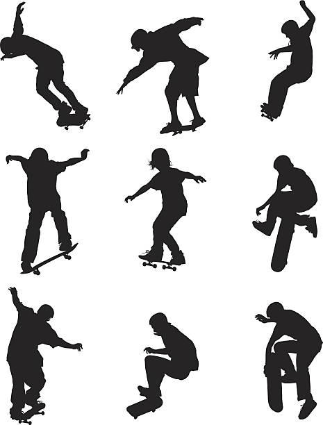 Guys skate boarding and doing tricks Guys skate boarding and doing trickshttp://www.twodozendesign.info/i/1.png Ollie stock illustrations