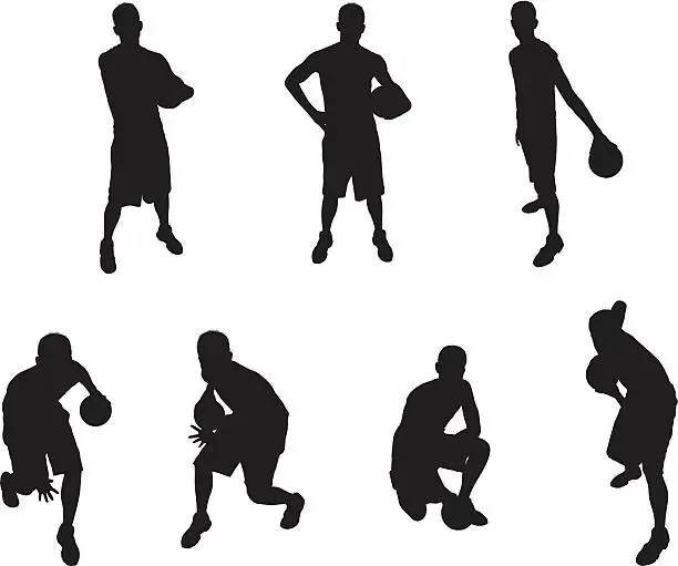 Vector illustration of Basketball players posing with ball
