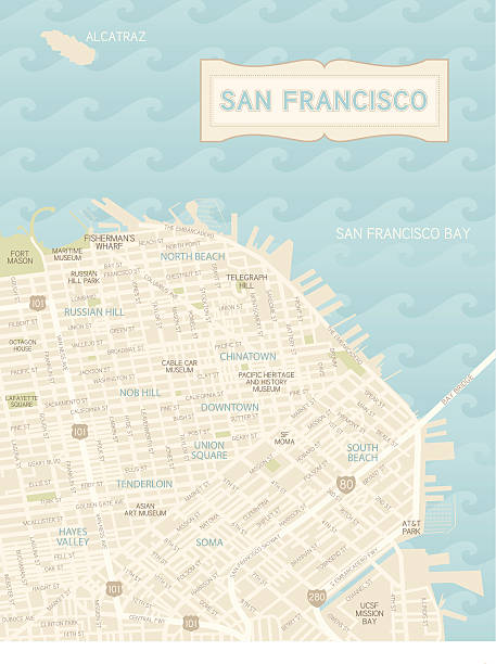 illustrazioni stock, clip art, cartoni animati e icone di tendenza di mappa centro di san francisco - map san francisco bay area san francisco county cartography